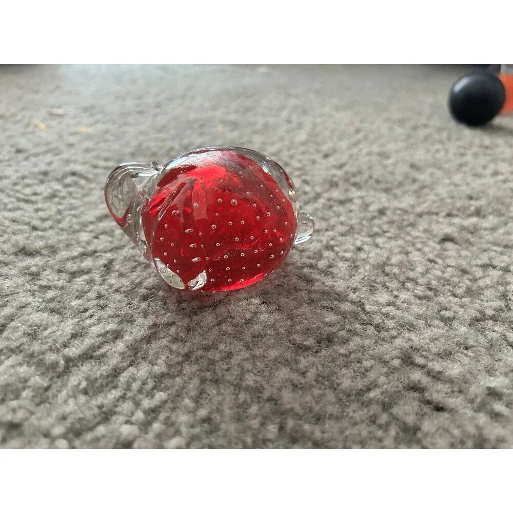 Vtg Art Glass Red Elephant Animal Figurine Paperweight Controlled Bubble